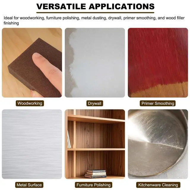 Alt view image 6 of 6 - 4 Pack Hand Sanding Sponge Set -120 220 320 400 Grit- Coarse Medium Fine Grit Sanding Block, Sander Sponges for Wood-Working Drywall Metal, Washable and Reusable Sponge for Rust Removal Polishing