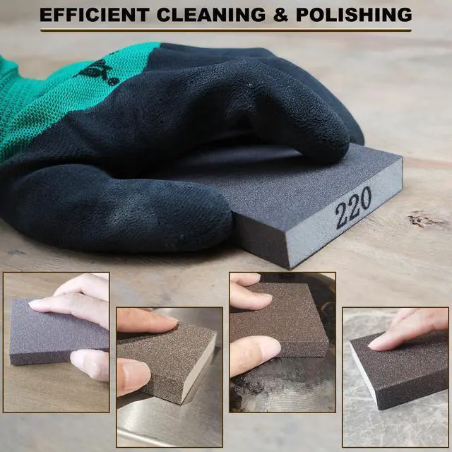 Alt view image 5 of 6 - 4 Pack Hand Sanding Sponge Set -120 220 320 400 Grit- Coarse Medium Fine Grit Sanding Block, Sander Sponges for Wood-Working Drywall Metal, Washable and Reusable Sponge for Rust Removal Polishing