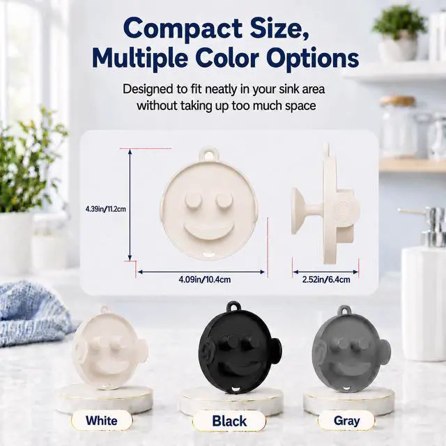 Alt view image 7 of 7 - Magnetic Smiley Sponge Holder for Scrub Daddy Style Sponges, Kitchen Sink Sponge Caddy Organizer with Easy-Grip Handle, Self-Draining Drain Hole, Adhesive Metal Plate for Sink & CountertopWhite