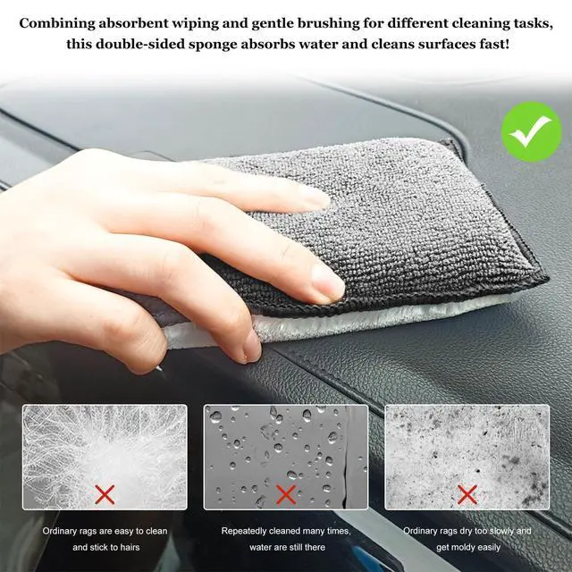 Alt view image 4 of 6 - 2 PCS Car Interior Scrubbing Sponges, 5.7"×3.9" Microfiber Cleaning Scrub Pad with Two Sides, Soft Detailing Sponge Interior Scrubbing Applicator for Cars Trucks SUVs