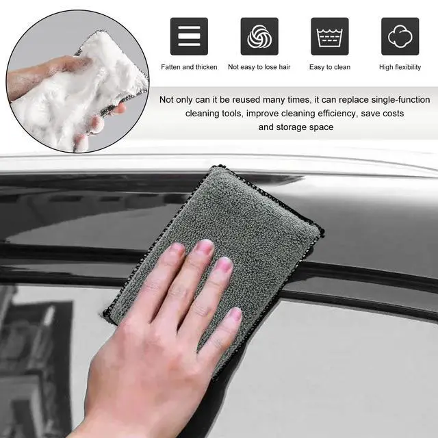 Alt view image 5 of 6 - 2 PCS Car Interior Scrubbing Sponges, 5.7"×3.9" Microfiber Cleaning Scrub Pad with Two Sides, Soft Detailing Sponge Interior Scrubbing Applicator for Cars Trucks SUVs