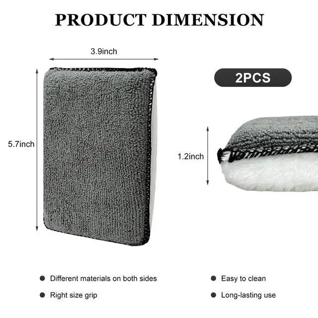 Alt view image 2 of 6 - 2 PCS Car Interior Scrubbing Sponges, 5.7"×3.9" Microfiber Cleaning Scrub Pad with Two Sides, Soft Detailing Sponge Interior Scrubbing Applicator for Cars Trucks SUVs