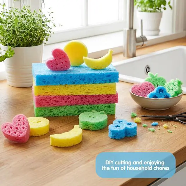 Alt view image 2 of 7 - 8PCS Cellulose Sponges, Colorful Non Scratch Sponges for Cleaning Dishes, Household Scrubbing Sponge Bulk, Compressed Natural Sponge for Kitchen Bathroom Sink(4 Colors)