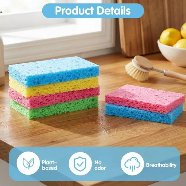 Alt view image 5 of 7 - 8PCS Cellulose Sponges, Colorful Non Scratch Sponges for Cleaning Dishes, Household Scrubbing Sponge Bulk, Compressed Natural Sponge for Kitchen Bathroom Sink(4 Colors)