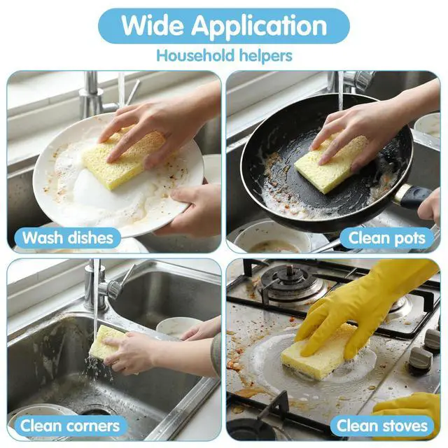 Alt view image 6 of 7 - 8PCS Cellulose Sponges, Colorful Non Scratch Sponges for Cleaning Dishes, Household Scrubbing Sponge Bulk, Compressed Natural Sponge for Kitchen Bathroom Sink(4 Colors)