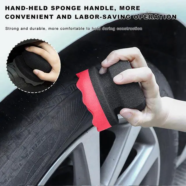 Alt view image 4 of 6 - 2PCS Large Tire Shine Applicator, Reusable Car Detailing Foam Hex Grip Dressing Pad, Durable Polishing Sponge Tool for Applying Tire Shine,Universal Cleaning Supplies for Wheel Care (Red)