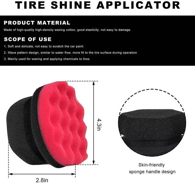 Alt view image 2 of 6 - 2PCS Large Tire Shine Applicator, Reusable Car Detailing Foam Hex Grip Dressing Pad, Durable Polishing Sponge Tool for Applying Tire Shine,Universal Cleaning Supplies for Wheel Care (Red)