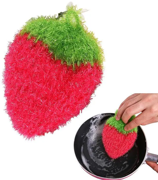 Main image of Strawberry Dish Scrubber Non Scratch Dish Washing Scrubbers Reusable Household Cleaning Kitchen Tools for Dishwashing Washing Dishes Cookware Tubs Sinks, Rose Red