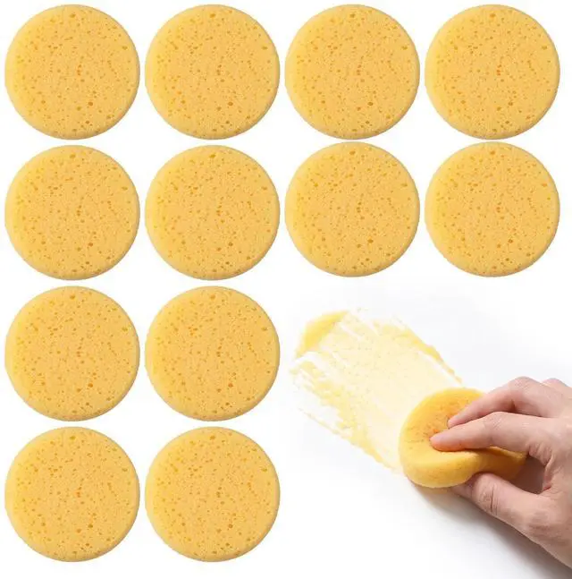 Main image of 12Pcs 2.75 Inch Pottery Sponges, Yellow Round Pottery Sponges, Soft Water-Absorbent Clay Sponge for Painting, Tack Cleaning Sponge for Ceramics, Crafts, Face Painting Leather Care & Household Cleaning