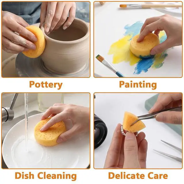 Alt view image 2 of 7 - 12Pcs 2.75 Inch Pottery Sponges, Yellow Round Pottery Sponges, Soft Water-Absorbent Clay Sponge for Painting, Tack Cleaning Sponge for Ceramics, Crafts, Face Painting Leather Care & Household Cleaning