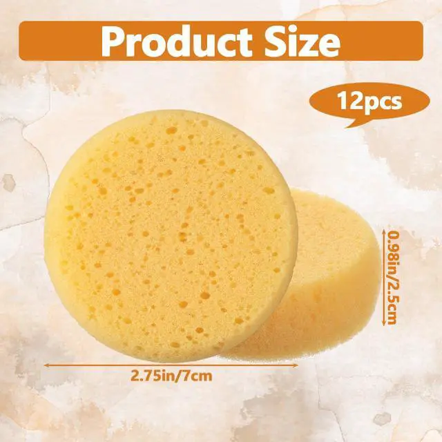 Alt view image 3 of 7 - 12Pcs 2.75 Inch Pottery Sponges, Yellow Round Pottery Sponges, Soft Water-Absorbent Clay Sponge for Painting, Tack Cleaning Sponge for Ceramics, Crafts, Face Painting Leather Care & Household Cleaning