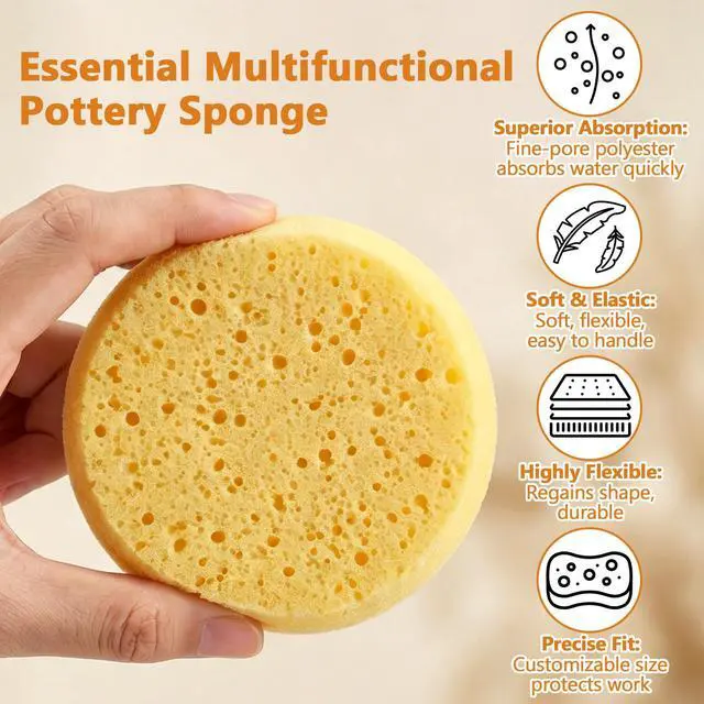 Alt view image 5 of 7 - 12Pcs 2.75 Inch Pottery Sponges, Yellow Round Pottery Sponges, Soft Water-Absorbent Clay Sponge for Painting, Tack Cleaning Sponge for Ceramics, Crafts, Face Painting Leather Care & Household Cleaning