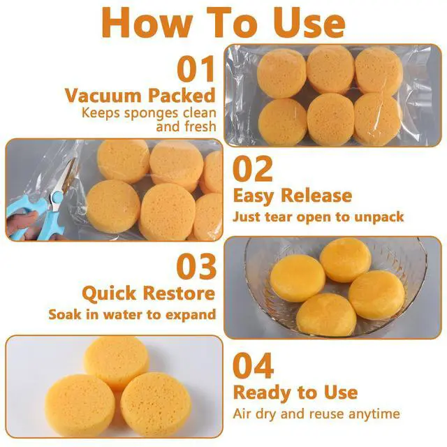 Alt view image 6 of 7 - 12Pcs 2.75 Inch Pottery Sponges, Yellow Round Pottery Sponges, Soft Water-Absorbent Clay Sponge for Painting, Tack Cleaning Sponge for Ceramics, Crafts, Face Painting Leather Care & Household Cleaning