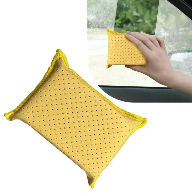 Main image of Windshield Cleaning Sponge Block, Double-Sided Microporous Defogger for Car Window Glass, Washable Super Absorbent Anti-Scratch Suede Sponge, Portable Cleaning Tool for Most Cars (Yellow)