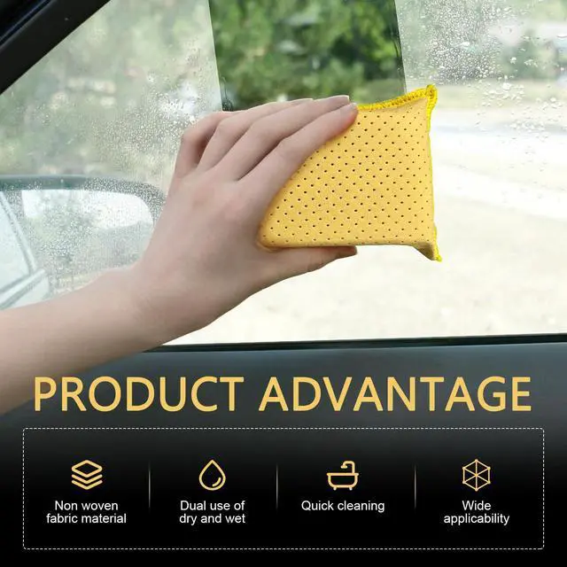 Alt view image 3 of 6 - Windshield Cleaning Sponge Block, Double-Sided Microporous Defogger for Car Window Glass, Washable Super Absorbent Anti-Scratch Suede Sponge, Portable Cleaning Tool for Most Cars (Yellow)