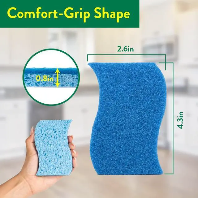 Alt view image 3 of 7 - Non Scratch Scrub Sponges - Double Sided Dish Scrubber Safe for Nonstick Cookware - Kitchen Essentials for Dishwashing and Cleaning, 6 Pack, Blue
