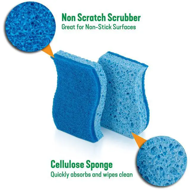 Alt view image 2 of 7 - Non Scratch Scrub Sponges - Double Sided Dish Scrubber Safe for Nonstick Cookware - Kitchen Essentials for Dishwashing and Cleaning, 6 Pack, Blue