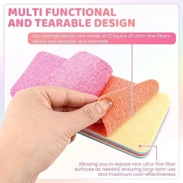 Alt view image 3 of 7 - 12 Layer Super Microfiber Sponge, Rainbow Multi-Layered Tear-Off Rags, Quick Drying Cellulose Sponges for Cleans Kitchen, Bathroom & More, Durable, Reusable