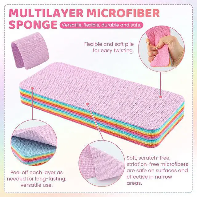 Alt view image 4 of 7 - 12 Layer Super Microfiber Sponge, Rainbow Multi-Layered Tear-Off Rags, Quick Drying Cellulose Sponges for Cleans Kitchen, Bathroom & More, Durable, Reusable