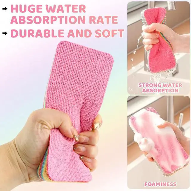 Alt view image 6 of 7 - 12 Layer Super Microfiber Sponge, Rainbow Multi-Layered Tear-Off Rags, Quick Drying Cellulose Sponges for Cleans Kitchen, Bathroom & More, Durable, Reusable