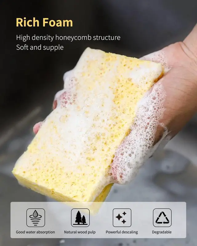 Alt view image 3 of 7 - Cellulose Sponges,Heavy Duty Scrub Kitchen Sponge,Clean Tough Messes Without Scratching Sponges Kitchen(6 Pack, Thick)