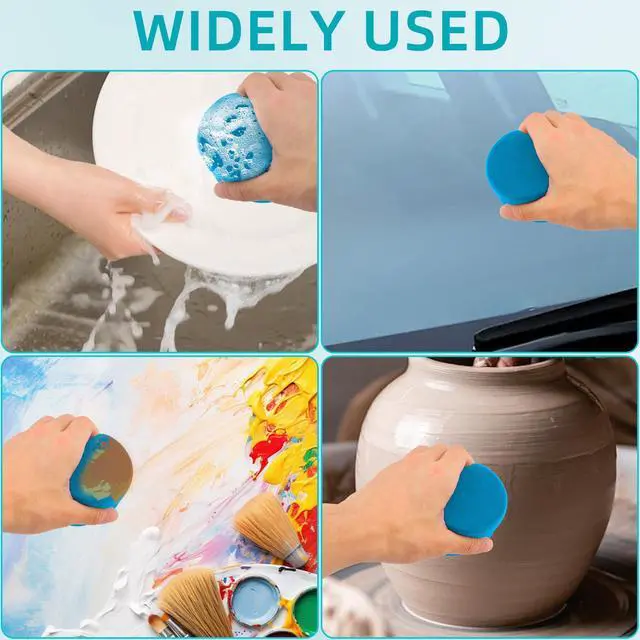 Alt view image 6 of 6 - 4PCS Double-Side Round Paint Sponge Applicators - 3.1 Inch Blue Round Detail Sponges Painting Sponges for Acrylic Oil Watercolor Art & Car Waxing Kitchen Cleaning