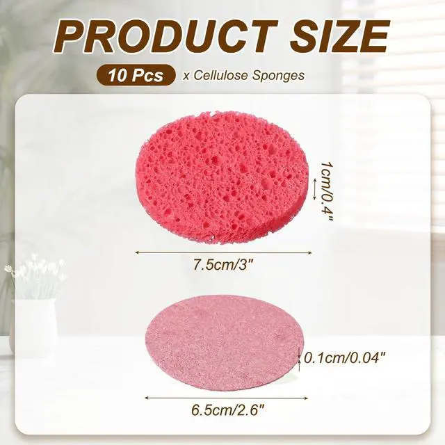 Alt view image 2 of 7 - 10Pcs Cellulose Sponges, Round Kitchen Clean Sponges Non-Scratch Compressed Dish Scrubber for Kitchen Household Cookware Bathroom Cleaning & DIY, Pink