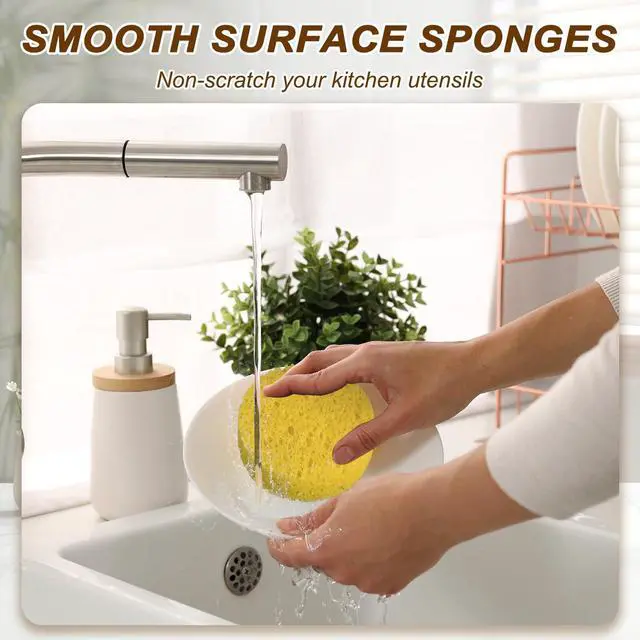 Alt view image 5 of 7 - 10Pcs Cellulose Sponges, Round Kitchen Clean Sponges Non-Scratch Compressed Dish Scrubber for Kitchen Household Cookware Bathroom Cleaning & DIY, Pink