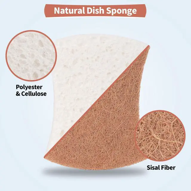 Alt view image 2 of 7 - Natural Dish Sponge 12 Pack, Non-Scratch Scrub Kitchen Sponge, Eco Multipurpose, Odor-Less Dual-Sided for Dish Washing & Household Cleaning
