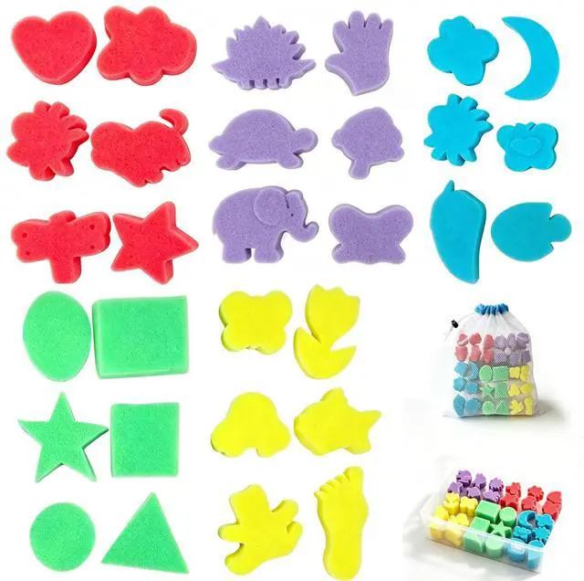 Main image of 30 Pcs Shape Sponge Paint, Sponge Paint Brushes for Acrylic Painting, Wooden Handle Craft Sponges for DIY, Crafts and Kids Arts