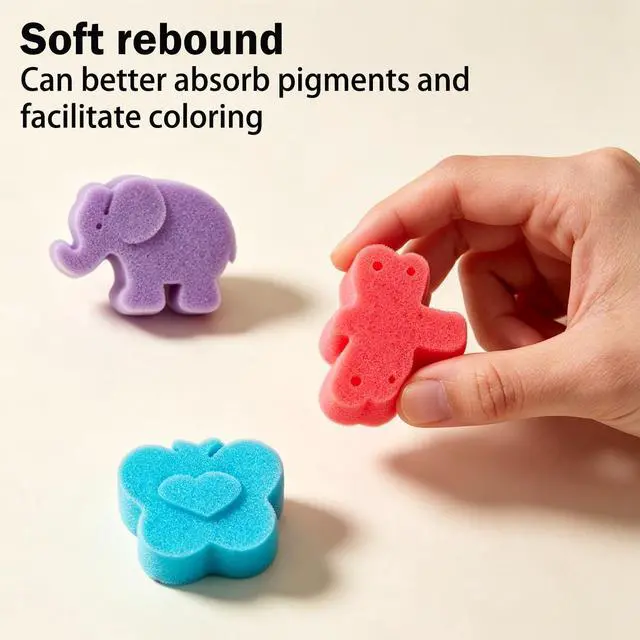 Alt view image 2 of 6 - 30 Pcs Shape Sponge Paint, Sponge Paint Brushes for Acrylic Painting, Wooden Handle Craft Sponges for DIY, Crafts and Kids Arts