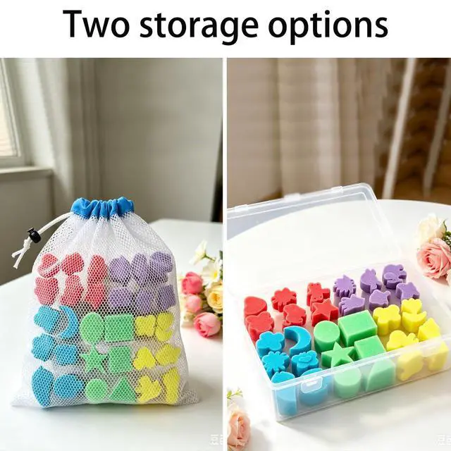 Alt view image 4 of 6 - 30 Pcs Shape Sponge Paint, Sponge Paint Brushes for Acrylic Painting, Wooden Handle Craft Sponges for DIY, Crafts and Kids Arts