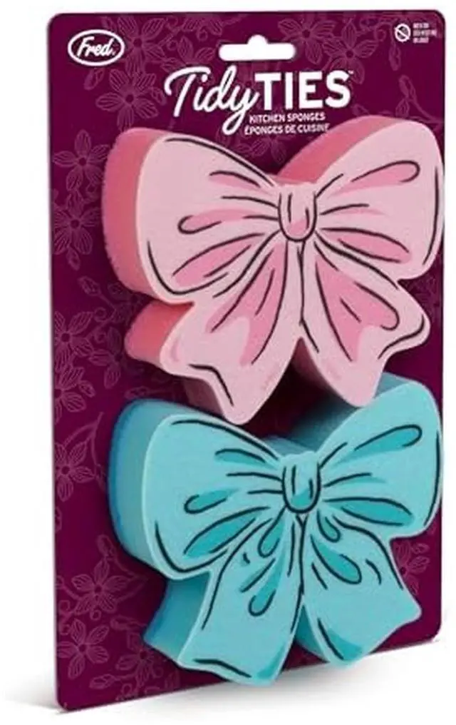 Main image of Tidy Ties Coquette Bow Sponges, Set of 2, Pink and Blue, Durable Layered Sponges, Girly Coquette Kitchen Accessory, Gift-Ready Packaging