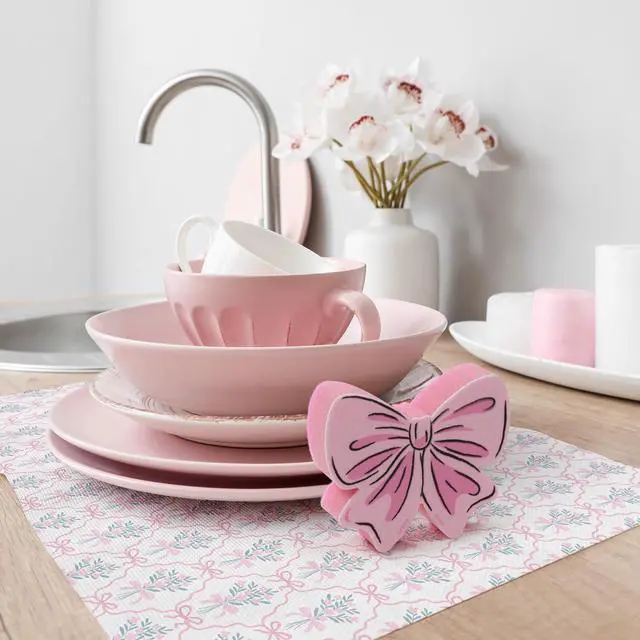 Alt view image 2 of 5 - Tidy Ties Coquette Bow Sponges, Set of 2, Pink and Blue, Durable Layered Sponges, Girly Coquette Kitchen Accessory, Gift-Ready Packaging