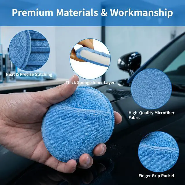 Alt view image 3 of 7 - Car Wax Buffing Pads with Finger Pocket, 6PK Microfiber Wax Applicator Pads, Versatile Sponge Pads for Polishing and Cleaning, No Scratches Detailing Supplies for Car, 5-Inch