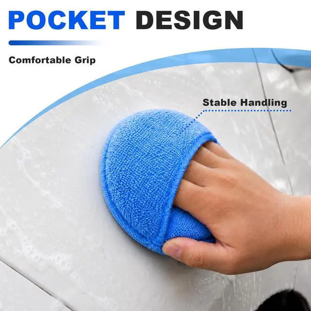 Alt view image 3 of 5 - 4 PCS Microfiber Wax Applicator Pads, 5 Inch Reusable Car Polishing Cleaning Pad with Finger Pocket, Washable Detailing Wax Applicator Buffing Sponge for Cars Trucks Motorcycles