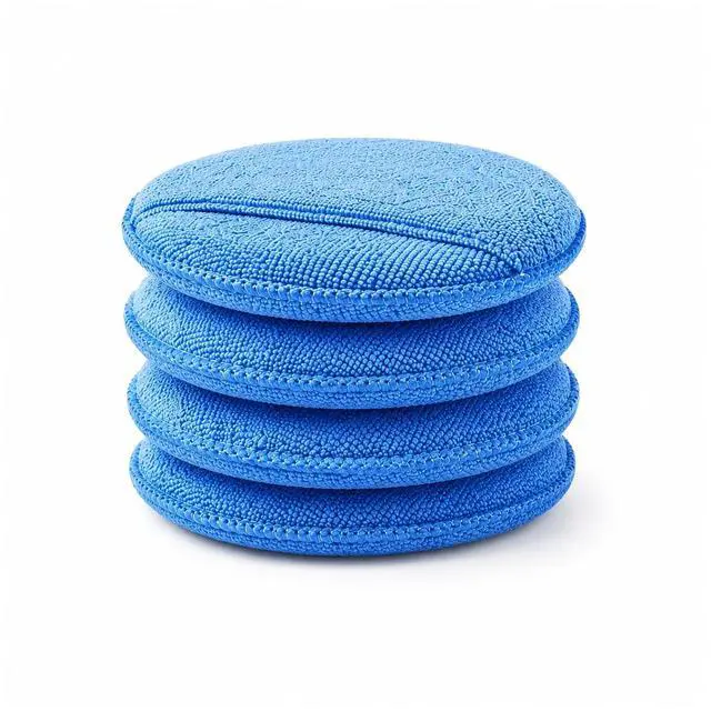 Main image of 4 PCS Microfiber Wax Applicator Pads, 5 Inch Reusable Car Polishing Cleaning Pad with Finger Pocket, Washable Detailing Wax Applicator Buffing Sponge for Cars Trucks Motorcycles