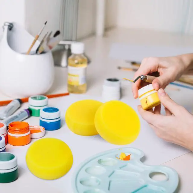 Alt view image 5 of 7 - 6 Pcs Pottery Sponges, Round Painting Sponge 3inch Yellow Artist Sponges Craft Clay Sponge Watercolor Sponges for Face Painting Pottery Ceramics Art Crafts