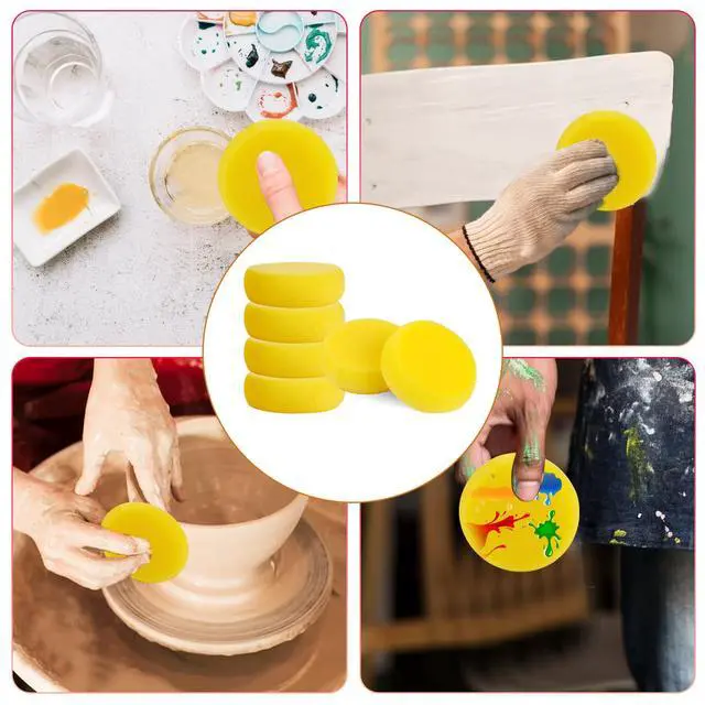 Alt view image 6 of 7 - 6 Pcs Pottery Sponges, Round Painting Sponge 3inch Yellow Artist Sponges Craft Clay Sponge Watercolor Sponges for Face Painting Pottery Ceramics Art Crafts
