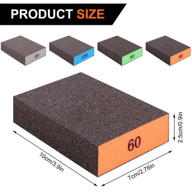 Alt view image 2 of 7 - 8-Pack Sanding Sponge, Four Grits Per Pack 60/80/120/220, Washable and Reusable Handmade Sandpaper Block, Drywall Sandpaper Blocks for Wooden Drywall Sheetrock and Metal Glazing