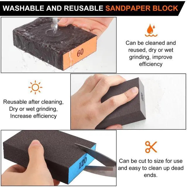 Alt view image 6 of 7 - 8-Pack Sanding Sponge, Four Grits Per Pack 60/80/120/220, Washable and Reusable Handmade Sandpaper Block, Drywall Sandpaper Blocks for Wooden Drywall Sheetrock and Metal Glazing