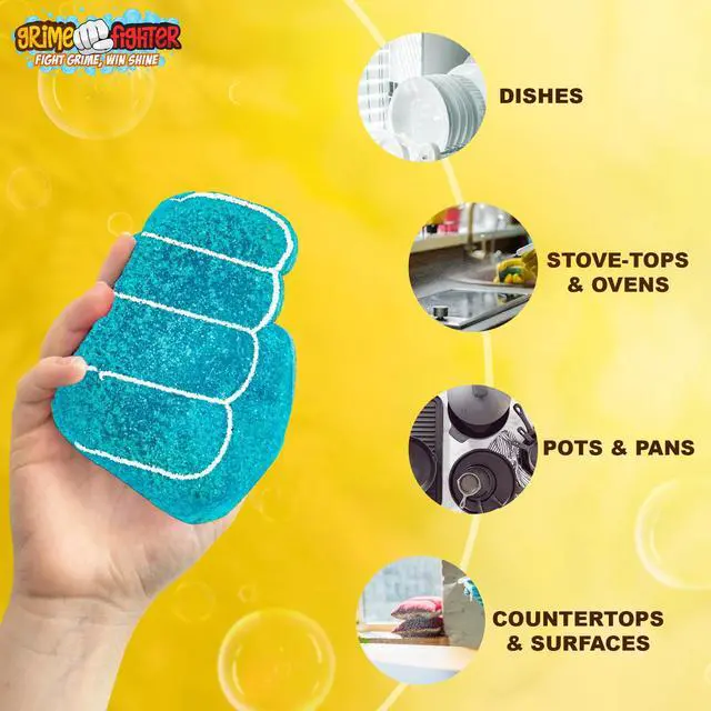 Alt view image 3 of 7 - Degreaser Dish Soap Infused Cleaning Sponge, Activates with Water, 2 Pack, Non Scratch, Ergonomic, Fresh Citrus Orange Scent