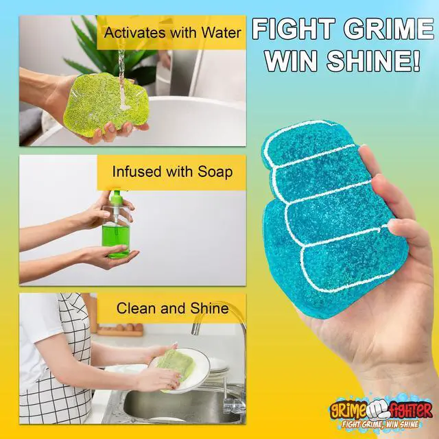 Alt view image 2 of 7 - Degreaser Dish Soap Infused Cleaning Sponge, Activates with Water, 2 Pack, Non Scratch, Ergonomic, Fresh Citrus Orange Scent