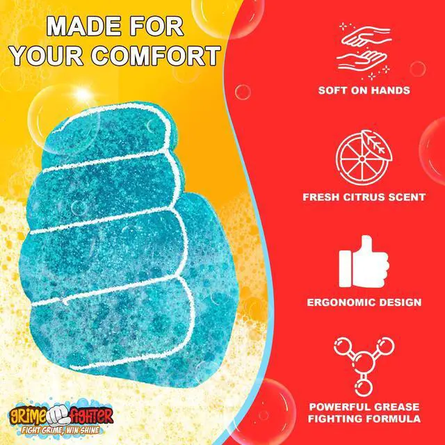 Alt view image 4 of 7 - Degreaser Dish Soap Infused Cleaning Sponge, Activates with Water, 2 Pack, Non Scratch, Ergonomic, Fresh Citrus Orange Scent