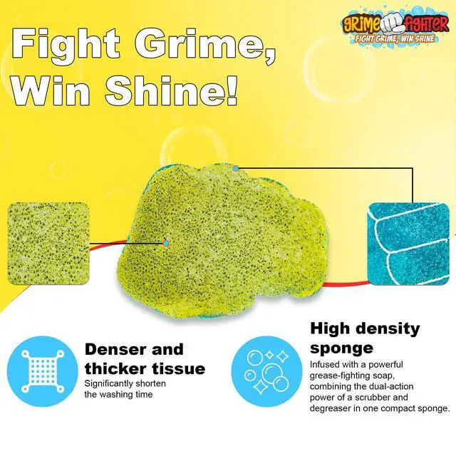 Alt view image 5 of 7 - Degreaser Dish Soap Infused Cleaning Sponge, Activates with Water, 2 Pack, Non Scratch, Ergonomic, Fresh Citrus Orange Scent