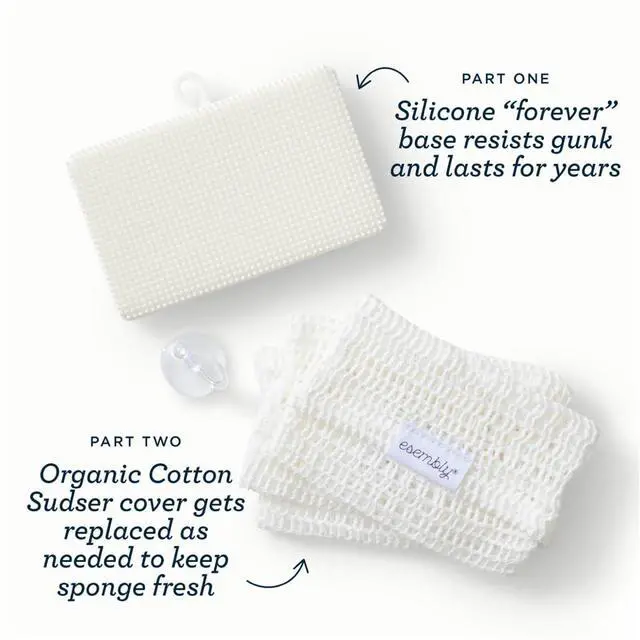 Alt view image 4 of 5 - GoTwo Sudser Set - Dishwashing Kitchen Scrubber and Cleaning Sponge, Long Lasting Silicone Base with Compostable Cotton Mesh Covers