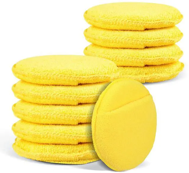 Main image of 10PCS Wax Applicator Pads, Microfiber Polished and Waxed Sponge with Finger Pocket, Round Foam Car Wax Applicator Pad, Universal Detailing Sponge Block for Car Cleaning and Polishing (Yellow)