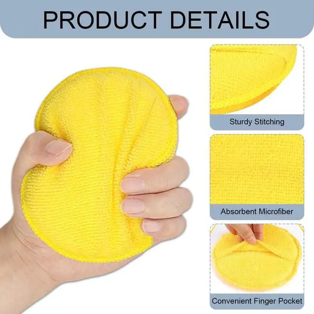 Alt view image 3 of 7 - 10PCS Wax Applicator Pads, Microfiber Polished and Waxed Sponge with Finger Pocket, Round Foam Car Wax Applicator Pad, Universal Detailing Sponge Block for Car Cleaning and Polishing (Yellow)