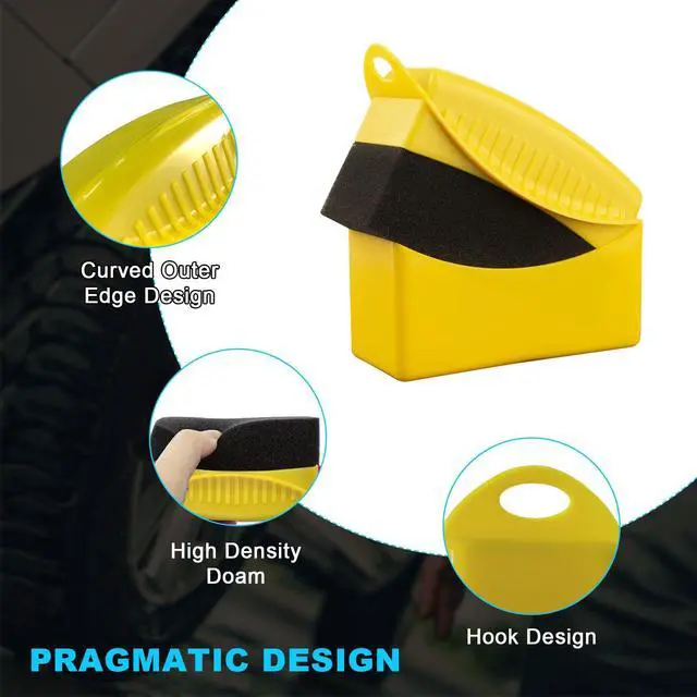 Alt view image 3 of 6 - 2PCS Tire Dressing Applicator, Reusable Car Tire Shine Sponge Pad With Lid, Durable Foam Auto Wheel Detailing for Vehicle Waxing Polishing Cleaning (Yellow)