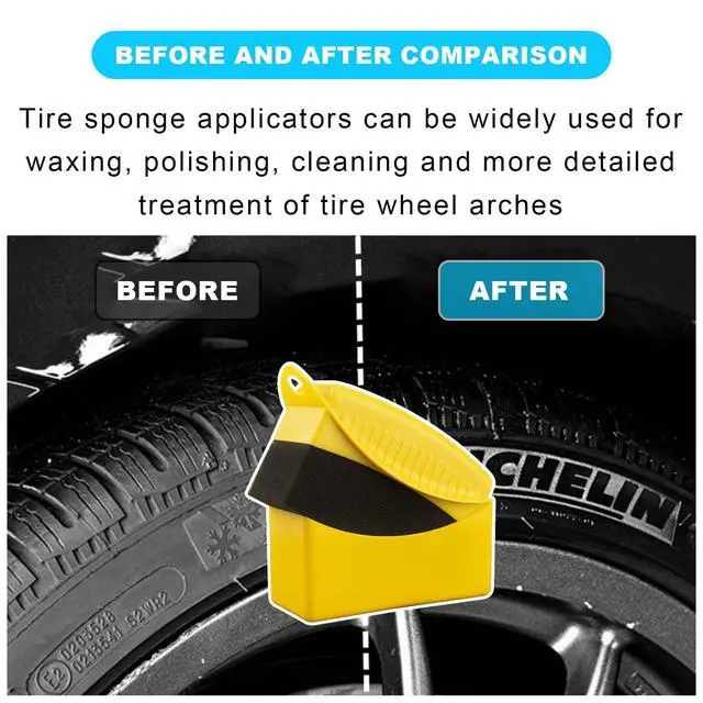 Alt view image 4 of 6 - 2PCS Tire Dressing Applicator, Reusable Car Tire Shine Sponge Pad With Lid, Durable Foam Auto Wheel Detailing for Vehicle Waxing Polishing Cleaning (Yellow)
